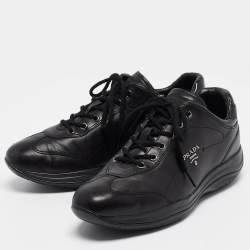 Prada Sport Black Leather Low Top Sneakers Size 39