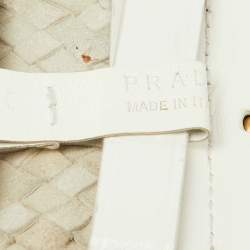 Pre Owned Prada White Woven Leather Wide Waist Belt 80CM