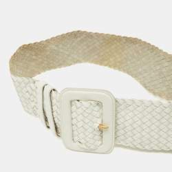 Pre Owned Prada White Woven Leather Wide Waist Belt 80CM