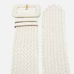 Pre Owned Prada White Woven Leather Wide Waist Belt 80CM