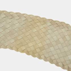 Pre Owned Prada White Woven Leather Wide Waist Belt 80CM