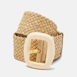 Prada Beige Woven Leather Wide Waist Belt 80CM