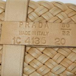 Prada Beige Woven Leather Wide Waist Belt 80CM