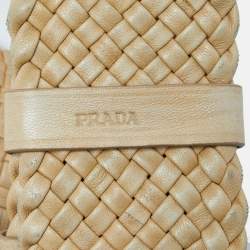 Prada Beige Woven Leather Wide Waist Belt 80CM