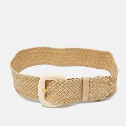 Prada Beige Woven Leather Wide Waist Belt 80CM