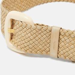 Prada Beige Woven Leather Wide Waist Belt 80CM