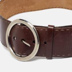 Prada Brown Leather Round Buckle Wide Belt 90CM