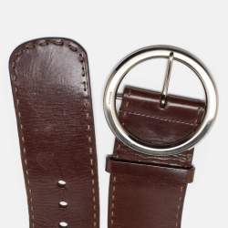 Prada Brown Leather Round Buckle Wide Belt 90CM