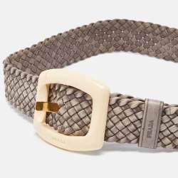 Prada Grey Braided Leather Buckle Belt 80CM