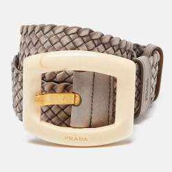 Prada Grey Braided Leather Buckle Belt 80CM