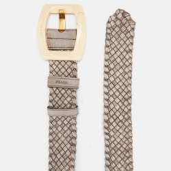 Prada Grey Braided Leather Buckle Belt 80CM