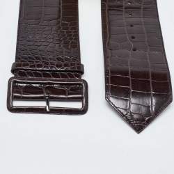 Prada Dark Brown Croc Embossed Leather Buckle Wide Belt 80CM