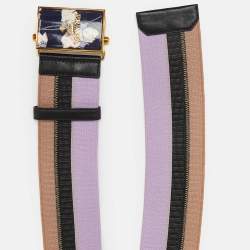 Prada Tricolor Elastic Fabric and Leather Floral Logo Plague Belt 75CM