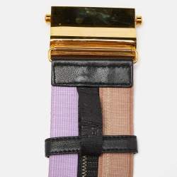 Prada Tricolor Elastic Fabric and Leather Floral Logo Plague Belt 75CM