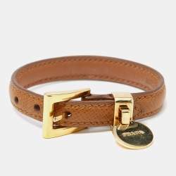 Prada Gold Tone Leather Bracelet 