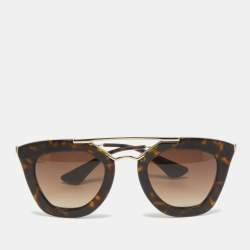 Pre Owned Prada Tortoise Brown/Gold Gradient SPR 090 Cat Eye Sunglasses
