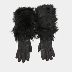 Prada Black Faux Fur and Genuine Leather Gloves 