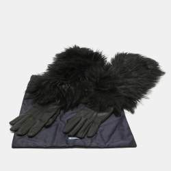 Prada Black Faux Fur and Genuine Leather Gloves 