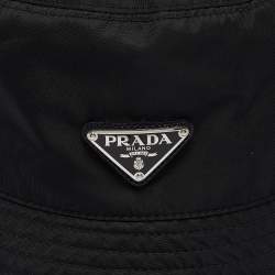 Prada Black Re-Nylon Metal Triangle Logo Bucket Hat 