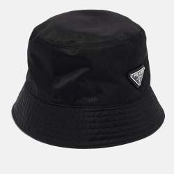 Prada Black Re-Nylon Metal Triangle Logo Bucket Hat 