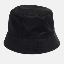 Prada Black Re-Nylon Metal Triangle Logo Bucket Hat 