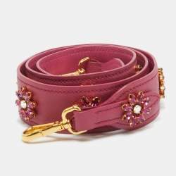 Prada Pink Saffiano Leather Crystal Embellished Shoulder Bag Strap