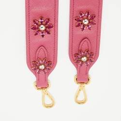 Prada Pink Saffiano Leather Crystal Embellished Shoulder Bag Strap