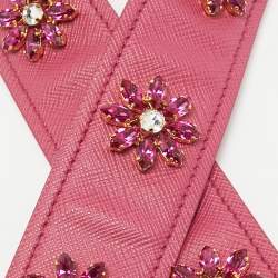 Prada Pink Saffiano Leather Crystal Embellished Shoulder Bag Strap