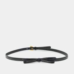 Prada Black Patent Leather Bow Skinny Waist Belt 75CM