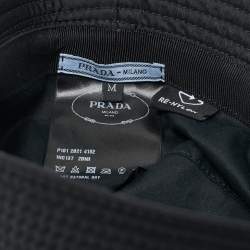 Pre Owned Prada Black Logo Plaque Re-Nylon Bucket Hat
