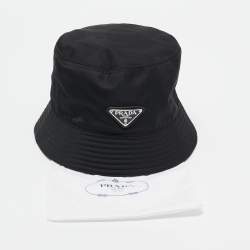 Pre Owned Prada Black Logo Plaque Re-Nylon Bucket Hat