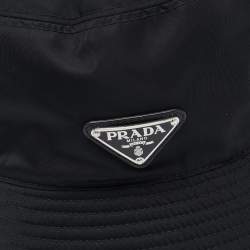 Pre Owned Prada Black Logo Plaque Re-Nylon Bucket Hat