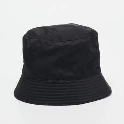 Pre Owned Prada Black Logo Plaque Re-Nylon Bucket Hat