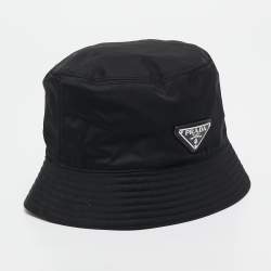 Pre Owned Prada Black Logo Plaque Re-Nylon Bucket Hat