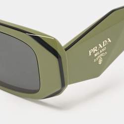 Prada Olive Green/Black SPR17W Symbole Rectangular Sunglasses