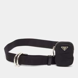 Prada Black Nylon Double Ring Pouch Detail Belt 80CM