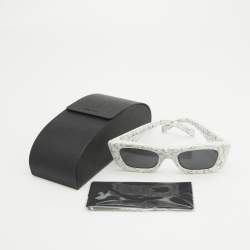 Pre Owned Prada White/Black SPR 13Z Marble Print Symbole Sunglasses 