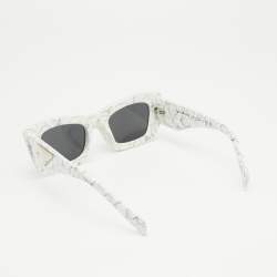 Pre Owned Prada White/Black SPR 13Z Marble Print Symbole Sunglasses 