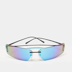 Prada Iridescent Blue/Black Tone SPR61V Rectangular Shield Sunglasses