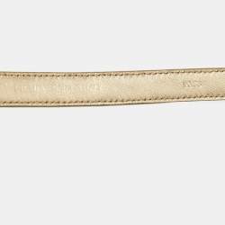 Prada Gold Patent Leather Triangle Logo Studded Slim Belt 90CM