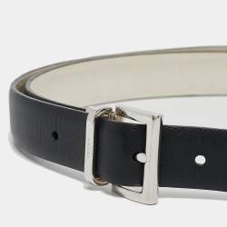 Prada Black/White Leather Reversible Buckle Belt 75CM