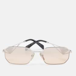 Prada Brown/Silver Tone SPR A51 Logo Rectangular Sunglasses