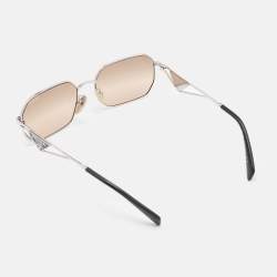 Prada Brown/Silver Tone SPR A51 Logo Rectangular Sunglasses