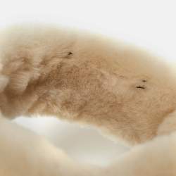 Pre Owned Prada Cream Shearling Triangle Logo Plaque Earmuffs