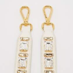 Prada White Leather Crystals Embellished Shoulder Bag Strap