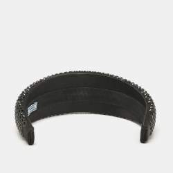 Prada Black Crystals Embellished Satin Headband 