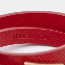 Prada Red Leather Gold Tone Bracelet S