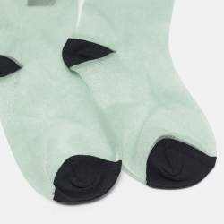 Prada Green Logo Print Stretch Tulle Sheer Socks M