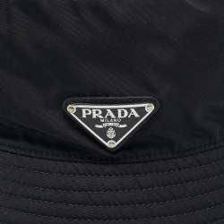 Prada Black Logo Applique Re-Nylon Bucket Hat L
