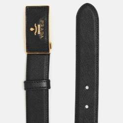 Prada Black Saffiano Leather Logo Buckle Belt 75CM